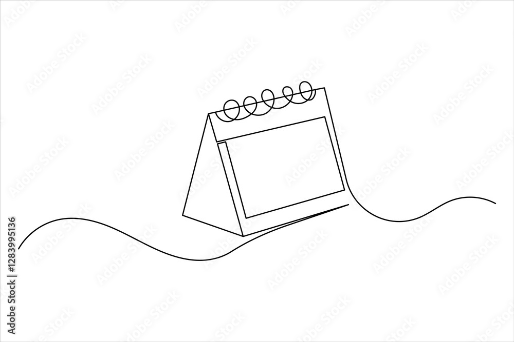 Obraz premium Table calendar one line drawing and isolated continuous outline vector illustration