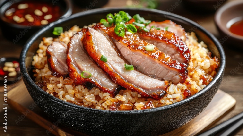 Red Pork Rice with glossy pork slices on a neutral backdrop. --chaos 20 --ar 16:9 --quality 2 --v 6.1 Job ID: 45858287-ee7a-4cb5-8ce5-0f440a46c742 Red Pork Rice with glossy pork slices on a neutral backdrop. --chaos 20 --ar 16:9 --quality 2 --v 6.1 Job ID: 45858287-ee7a-4cb5-8ce5-0f440a46c742
