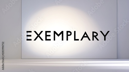 Modern typography of exemplary in dramatic lighting within a minimalist space