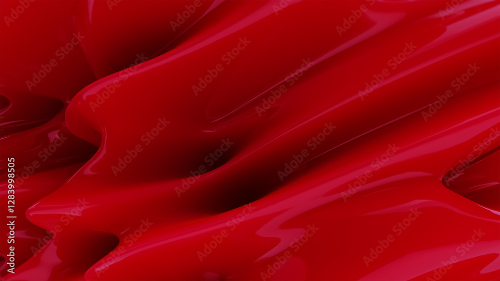 Obraz premium Glossy red abstract background texture | soft cosmetics | lotion cream gel lipstick | gloss paint | wavy plastic