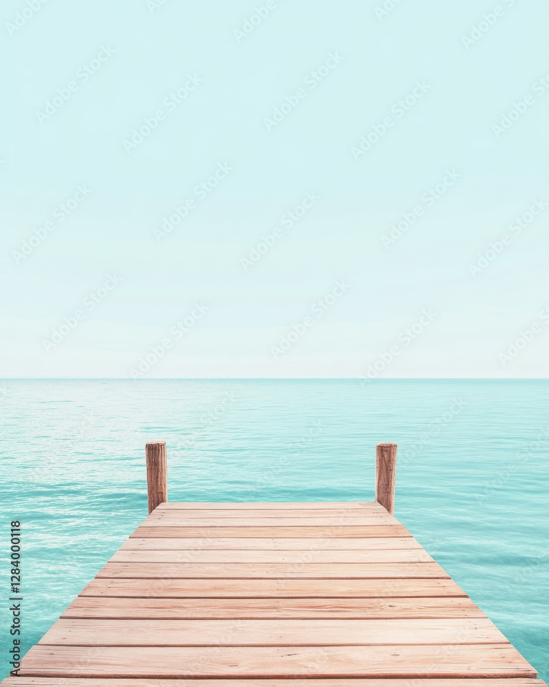 serene dock extends over tranquil turquoise lake, inviting relaxation and peace serene dock extends over tranquil turquoise lake, inviting relaxation and peace