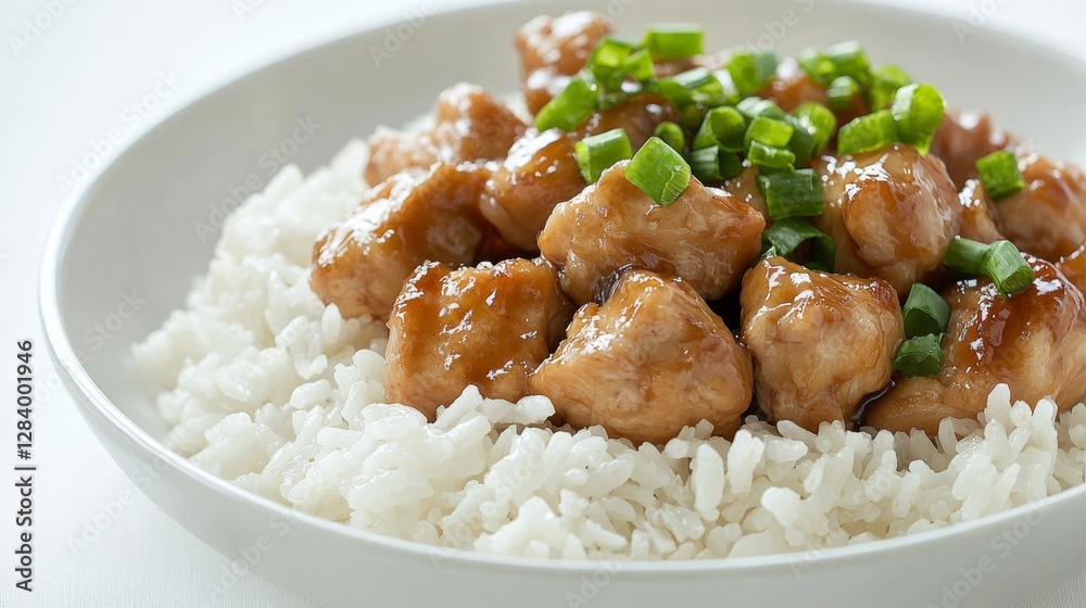 Steamed rice with roasted chicken cubes, presented against a clean white backdrop. --chaos 20 --ar 16:9 --quality 2 --v 6.1 Job ID: 7b51cb13-904f-4265-9dad-229dcc730ccc Steamed rice with roasted chicken cubes, presented against a clean white backdrop. --chaos 20 --ar 16:9 --quality 2 --v 6.1 Job ID: 7b51cb13-904f-4265-9dad-229dcc730ccc
