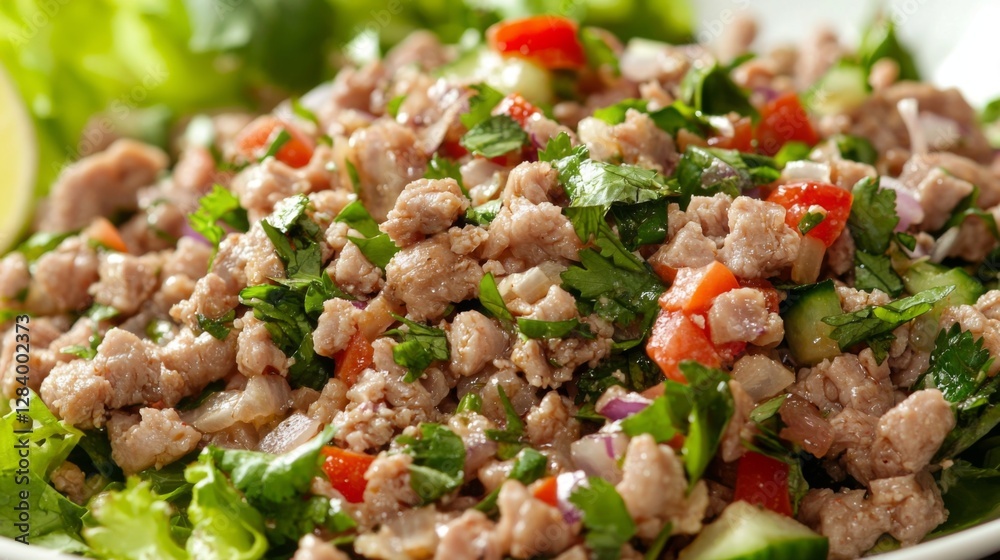 Thai minced pork salad with vibrant herbs and spices, no background --chaos 20 --ar 16:9 --quality 2 --v 6.1 Job ID: 73566c6b-6968-4d8d-9e14-09a9d469b042 Thai minced pork salad with vibrant herbs and spices, no background --chaos 20 --ar 16:9 --quality 2 --v 6.1 Job ID: 73566c6b-6968-4d8d-9e14-09a9d469b042
