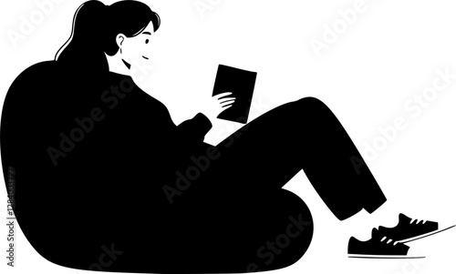 vector girl reading book on bean bag chair .Generative AI
