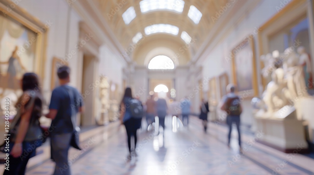 Blurred museum hall with an artistic ambiance and soft warm lighting. Blurred museum hall with an artistic ambiance and soft warm lighting.