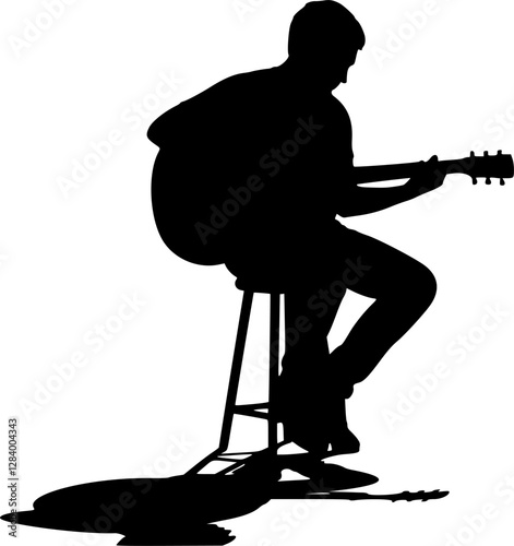 vector silhouette of a man on a chair with a guitar on a white background. Generative AI
