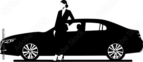 vector girl standing near car .Generative AI