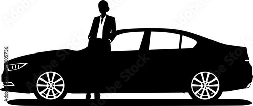 vector girl standing near car .Generative AI