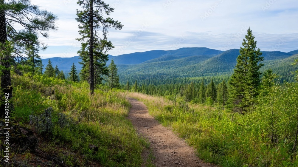 Scenic Mountain Trail Surrounded by Lush Green Forest Landscape
