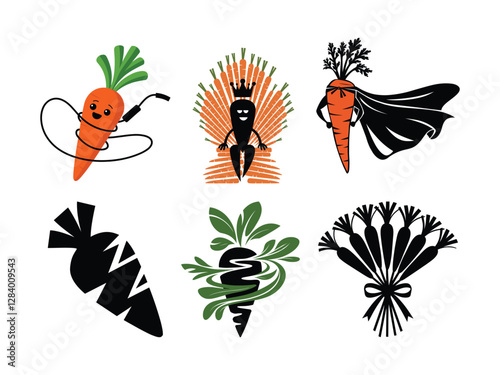 Superhero Carrot Silhouette | Funny Easter Carrot Vector Set