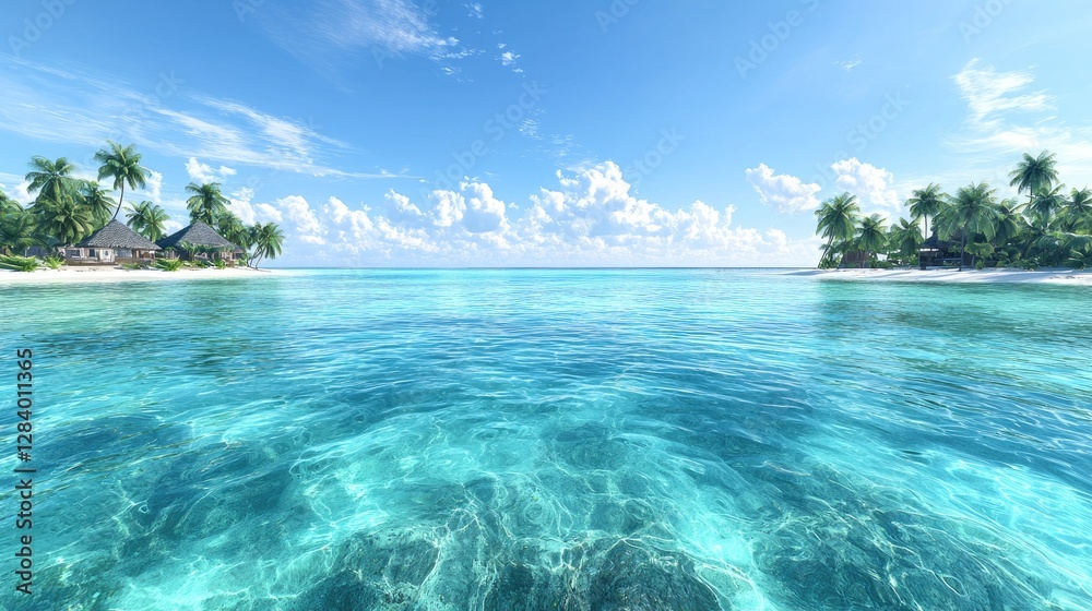 Fototapeta premium Tropical island paradise beach vacation, calm ocean