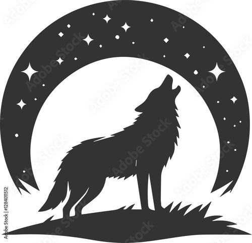 A lonely wolf howling under the night sky vector animal silhouette