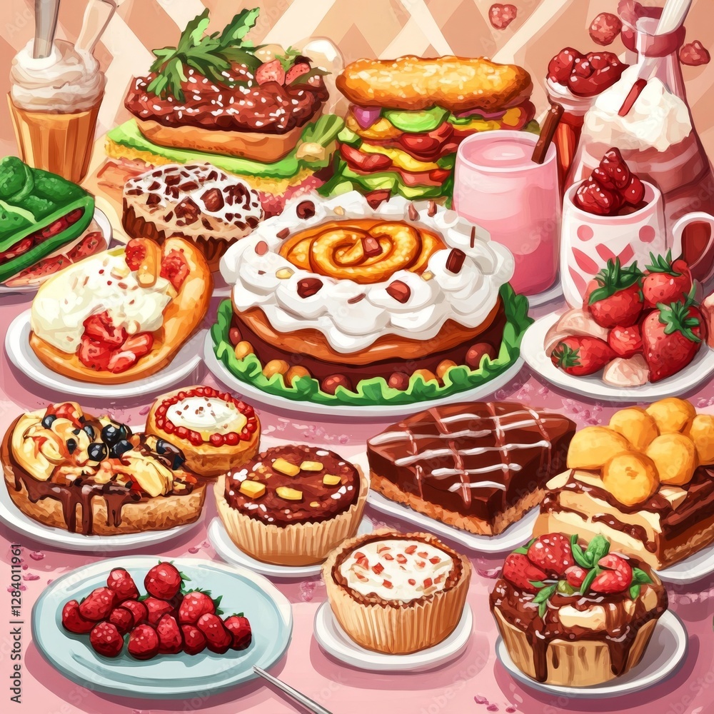 Table Full of Delicious Pastries and Drinks for Celebration or Special Occasion Feast Table Full of Delicious Pastries and Drinks for Celebration or Special Occasion Feast