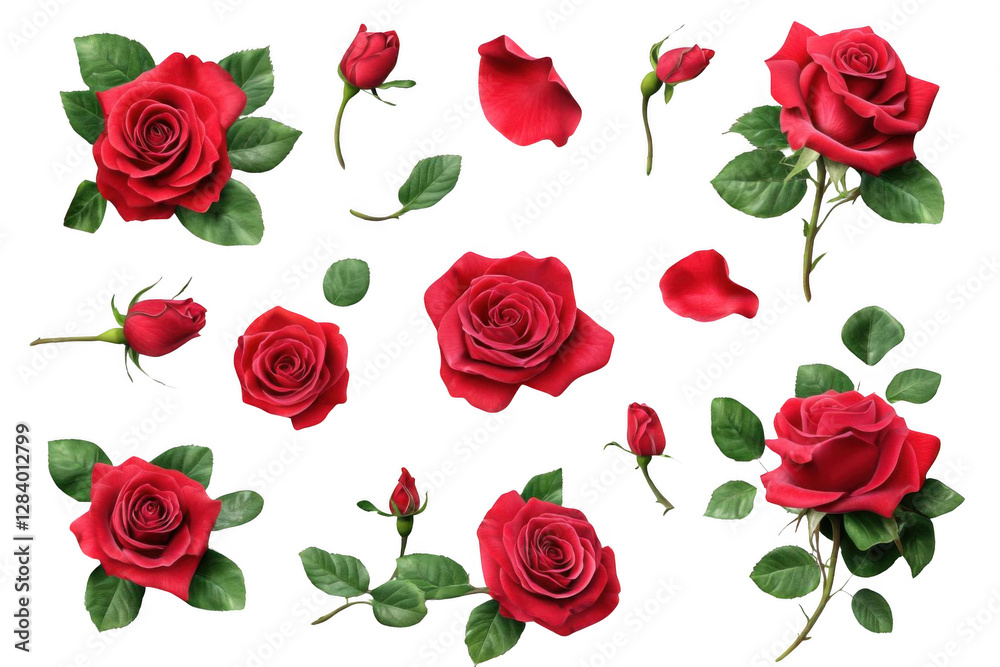 Fototapeta premium Red Roses Bloom Beautifully on Black Background with Romance Themes