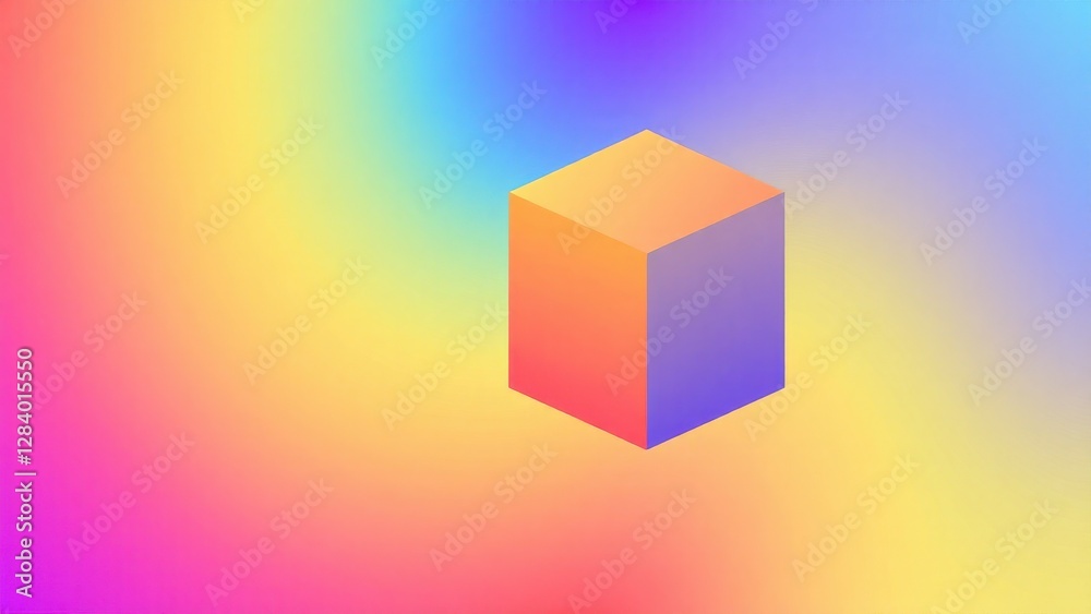 Fototapeta premium a colorful 3D cube arrangement, with a smooth gradient transition starting from deep blue on the left, moving through cyan and yellow in the center.