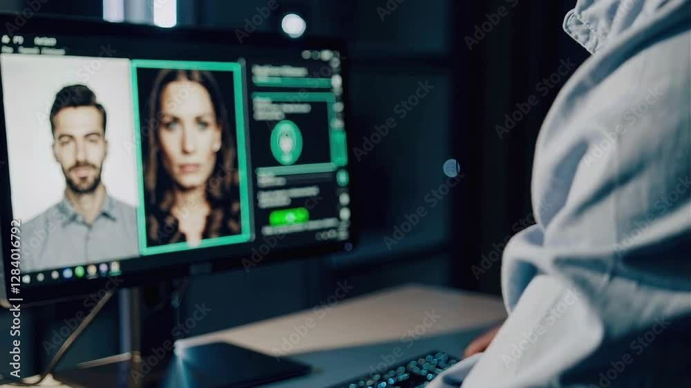 A police investigator makes a computer identification of people. 
