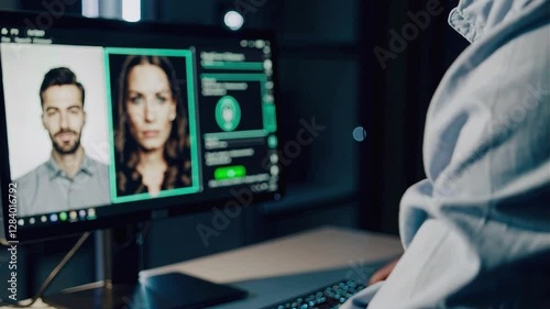 A police investigator makes a computer identification of people. 