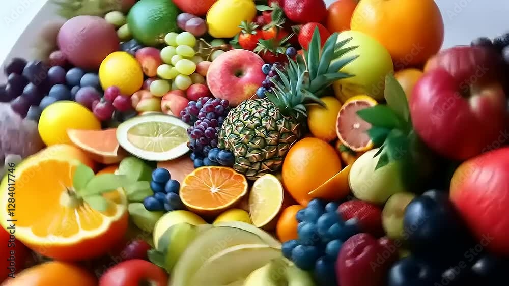 A vibrant assortment of fresh fruits arranged aesthetically for a colorful display. A vibrant assortment of fresh fruits arranged aesthetically for a colorful display.