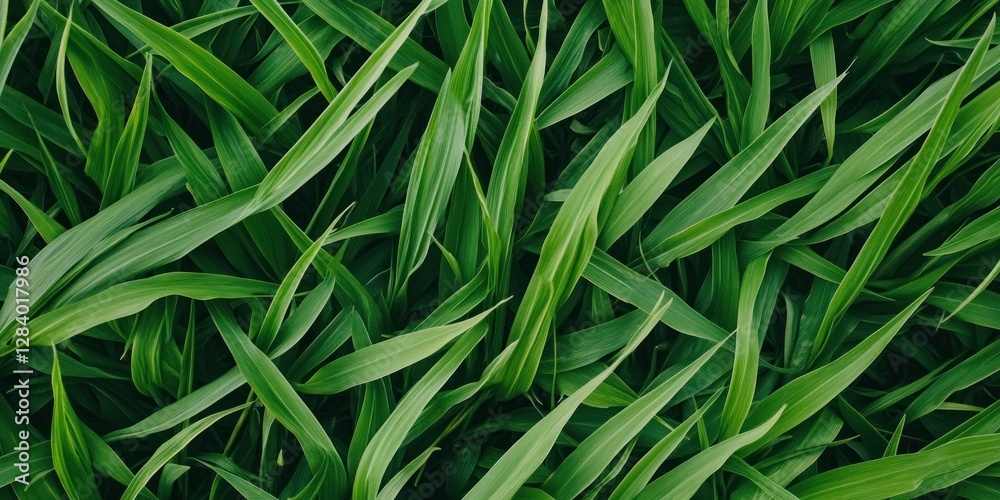 Lush green grass forms an intricate texture from a top-down perspective highlighting the vibrant blades and natural patterns. This scene invites creativity with its ample copy space Lush green grass forms an intricate texture from a top-down perspective highlighting the vibrant blades and natural patterns. This scene invites creativity with its ample copy space