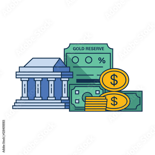 vector colorful economy trading graph cash money linked with curved dash line over the world bank 

