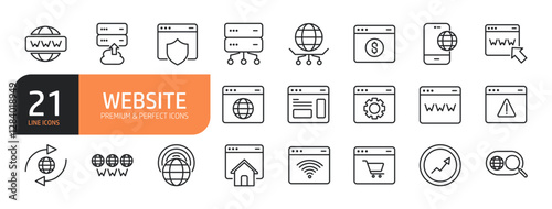 Set of line icons related website and more. Outline icons collection. Editable stroke. Vector illustration.