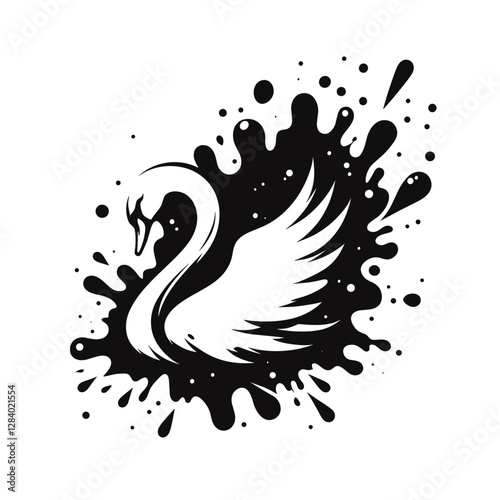 Swan with ink splashes