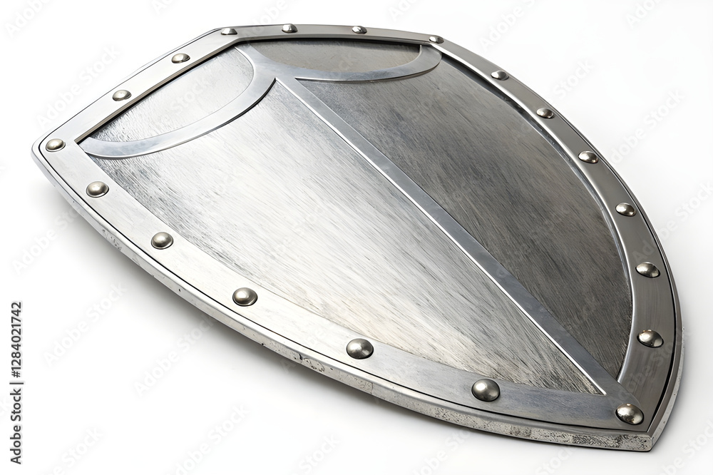 Shiny Silver Metallic Shield Symbolizing Security and Protection Shiny Silver Metallic Shield Symbolizing Security and Protection
