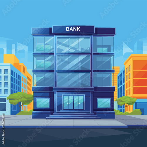 vector colorful economy trading graph cash money linked with curved dash line over the world bank 
