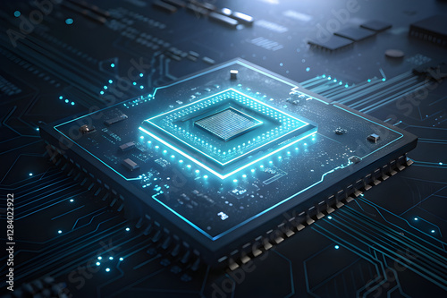  Futuristic Cybersecurity Microchip on Circuit Board with Neon Lights