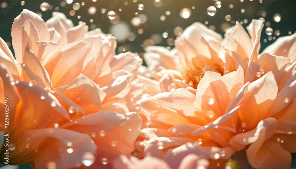Soft Peach Flower Petals with Water Droplets