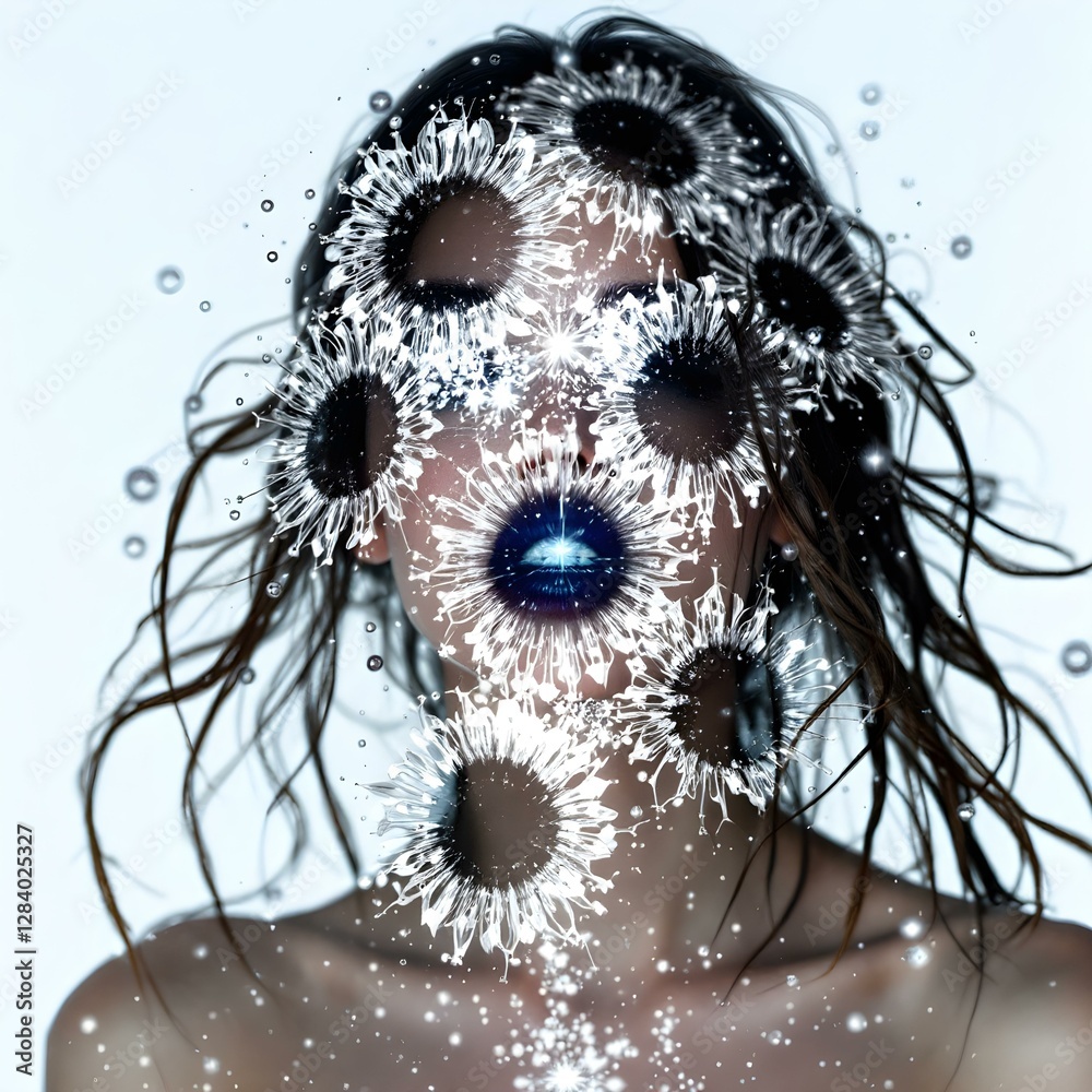 Floral Delirium: A Surrealistic Portrait