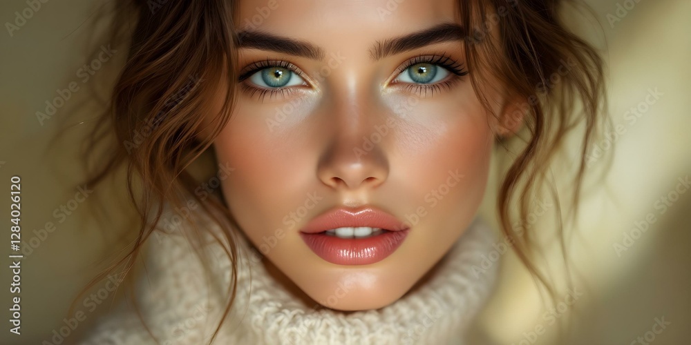 Charming Blue-Eyed Woman in Knitted Sweater