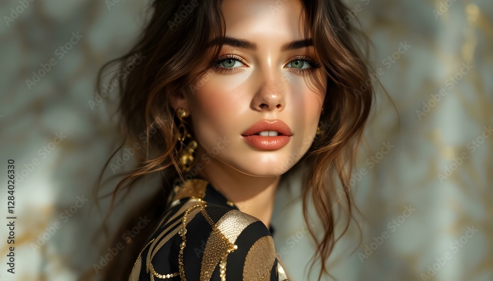 Glamorous Woman in Gold and Black Top