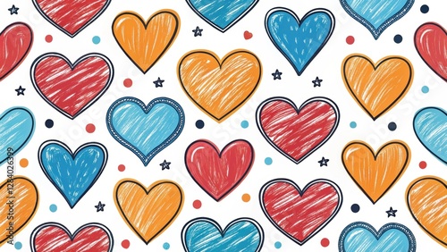 Playful Hand-Drawn Heart Pattern Celebrating Love and Happiness