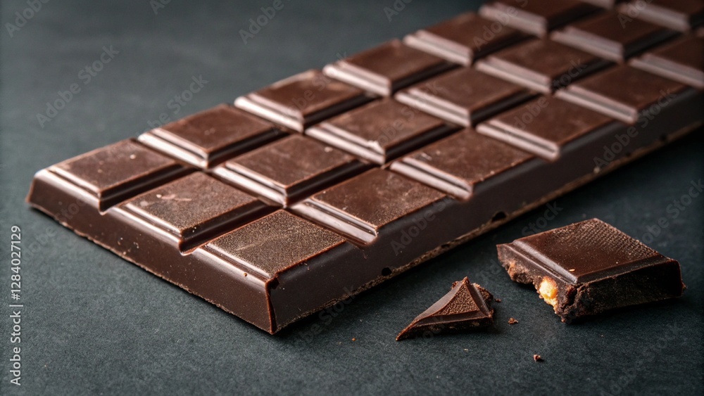 Dark chocolate squares on a moody dark background. Dark chocolate squares on a moody dark background.
