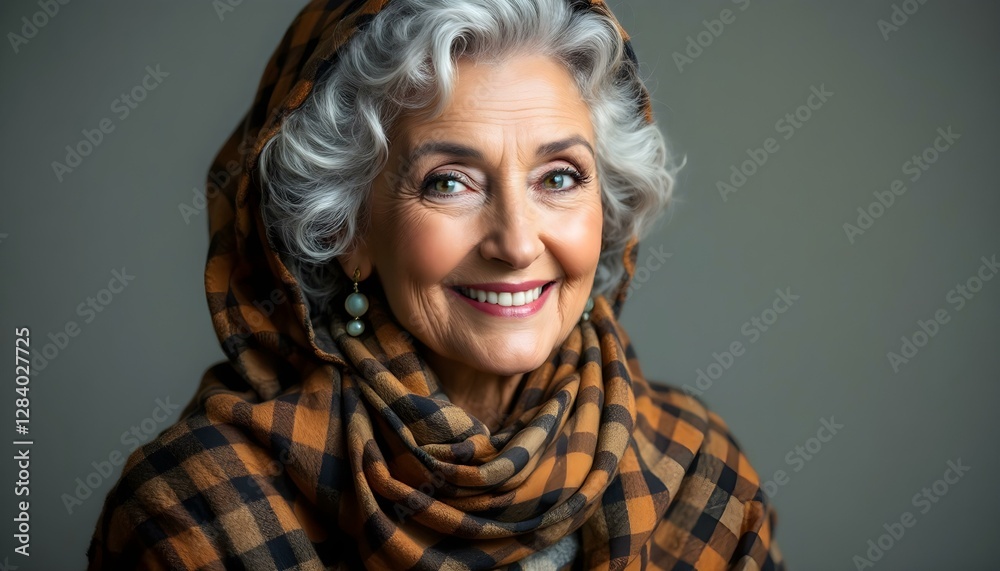 Aged Beauty with Checkered Scarf