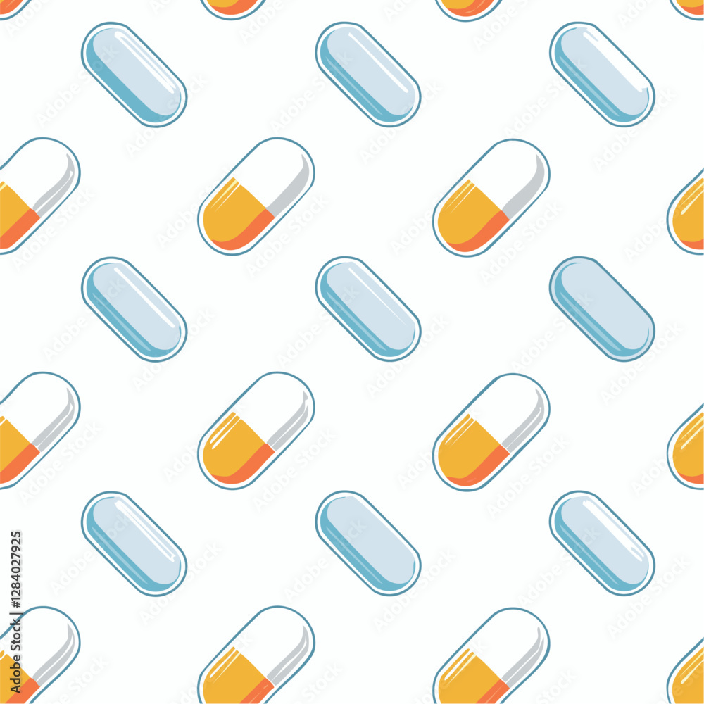 Seamless pattern of medicine capsules and pills on a light background. Seamless pattern of medicine capsules and pills on a light background.