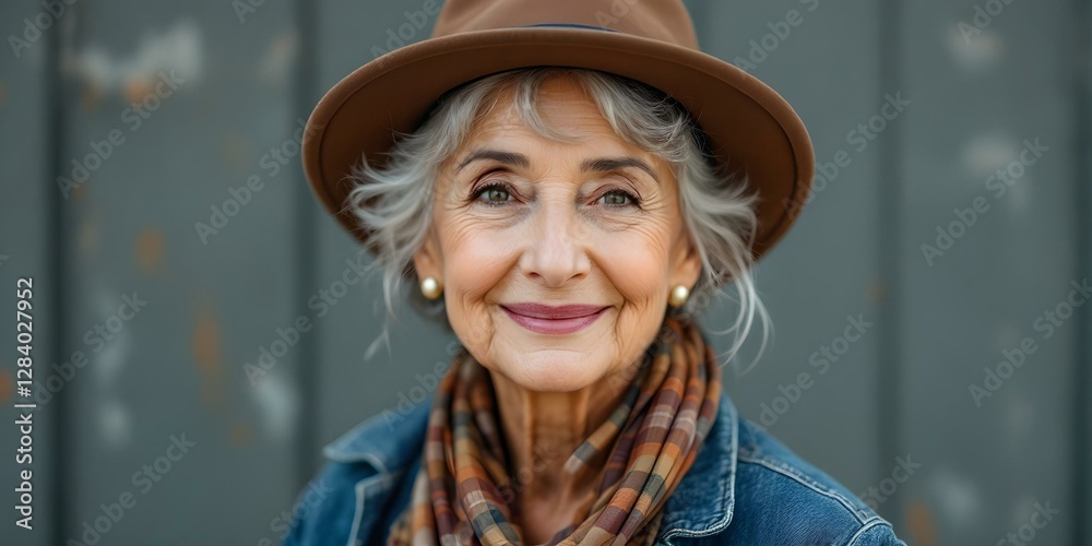 Aged Woman in a Brown Hat and Scarf