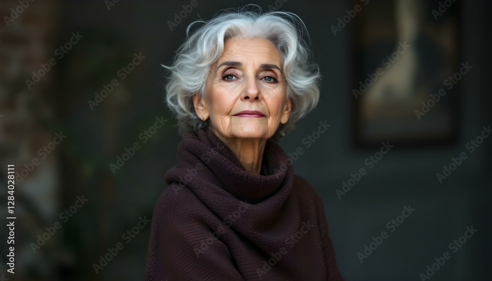Ageless Elegance: A Portrait of an Elderly Woman in a Cozy Room