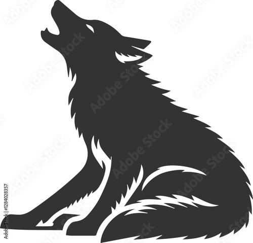 A tired wolf howling while sitting lazily vector animal silhouette