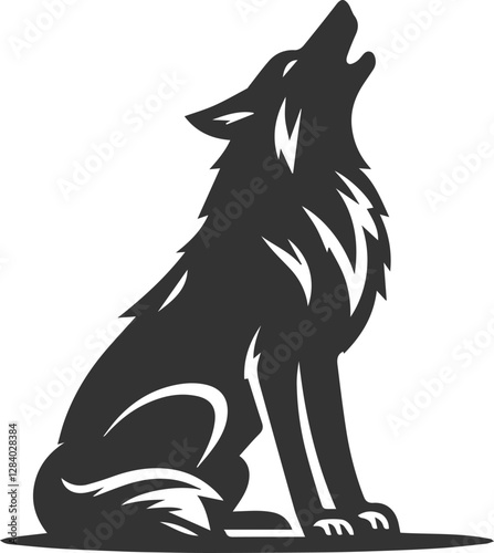 A tired wolf howling while sitting lazily vector animal silhouette