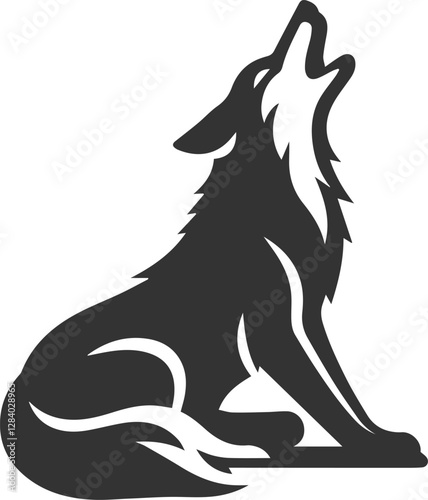 A tired wolf howling while sitting lazily vector animal silhouette