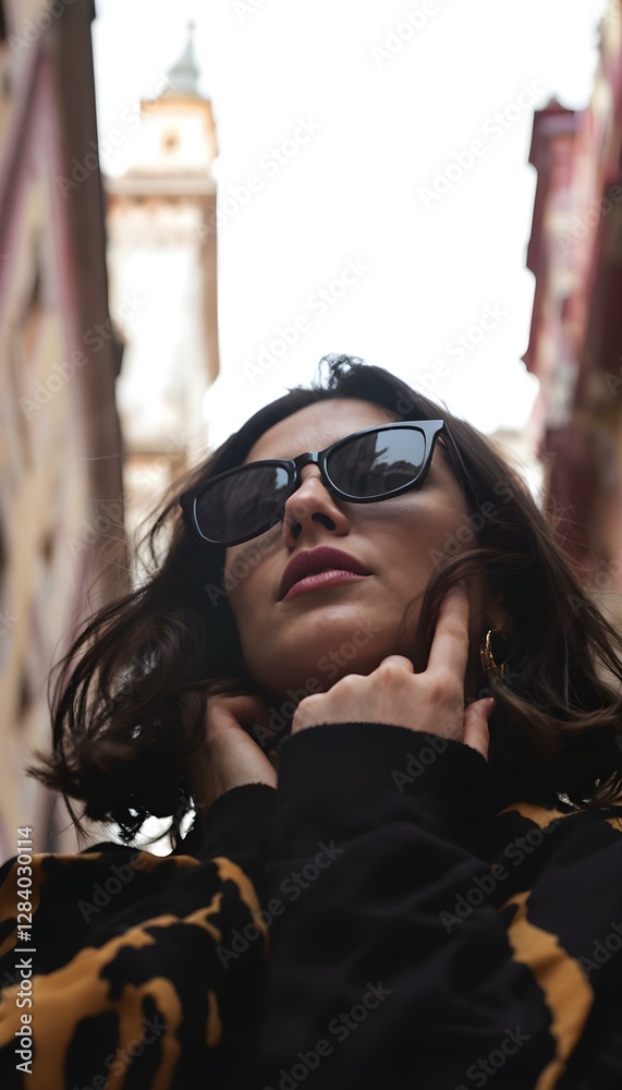 Street Style in Narrow Alleyway with Leopard Print Hoodie and Black