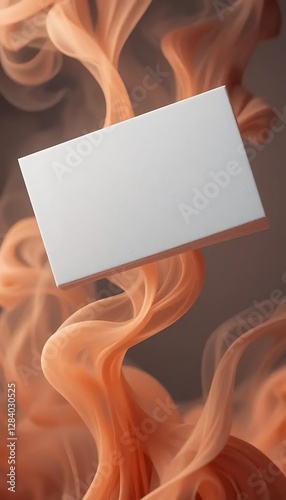 White business card mockup on a background of swirling orange smoke, creating a dynamic and eye-catching visual, ideal for professional branding and customization.
