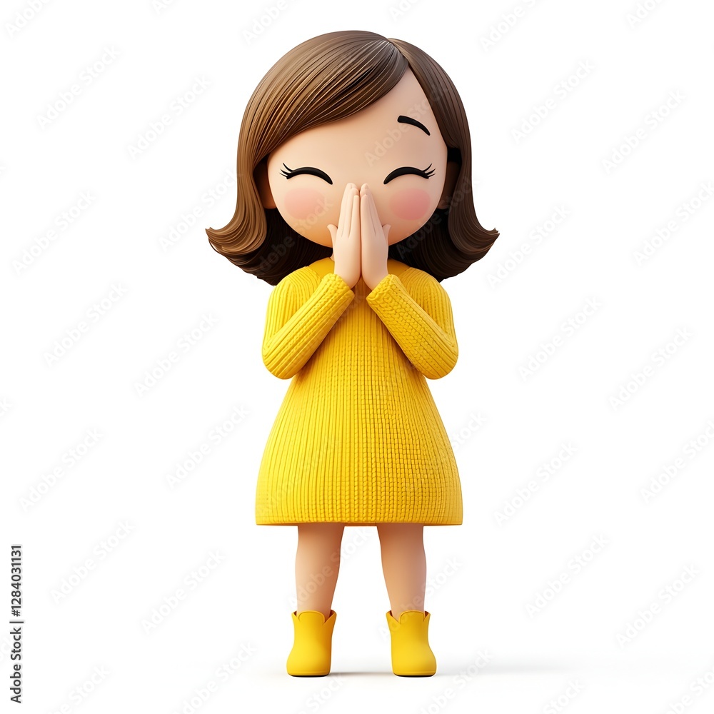 Shushing Gesture by Cute Female Character on White Studio Background Shushing Gesture by Cute Female Character on White Studio Background