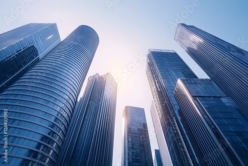 Futuristic Urban Landscape with Sleek Skyscrapers and Vibrant City Atmosphere