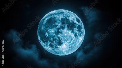 Night sky, full blue moon, dramatic clouds, cosmic view photo