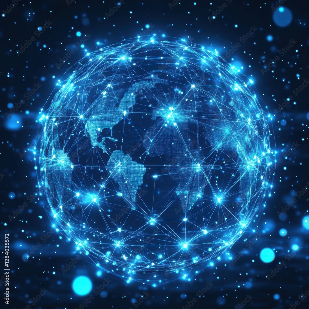 A stunning digital representation of a globe interconnected by glowing lines and dots, symbolizing global networking and technology. A stunning digital representation of a globe interconnected by glowing lines and dots, symbolizing global networking and technology.