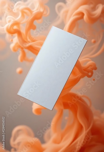 White business card mockup on a background of swirling orange smoke, creating a dynamic and eye-catching visual, ideal for professional branding and customization.