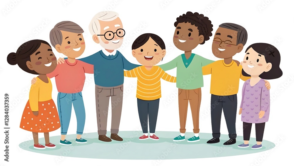 Diverse group of people embracing in unity illustration Diverse group of people embracing in unity illustration